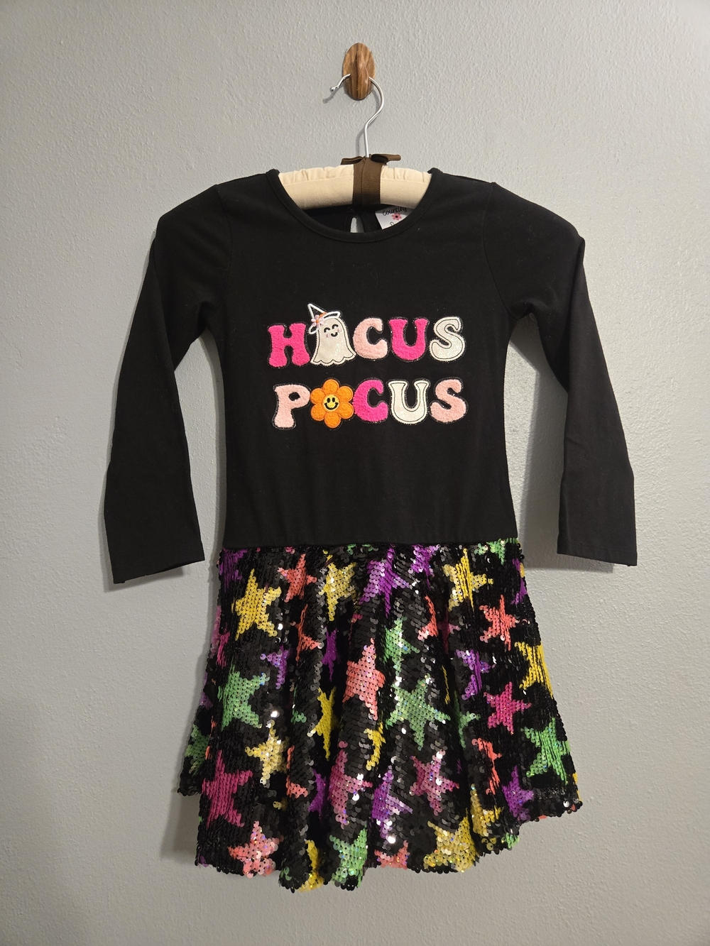 Girls Hocus Pocus Black Long-Sleeve Sequin Star Dress